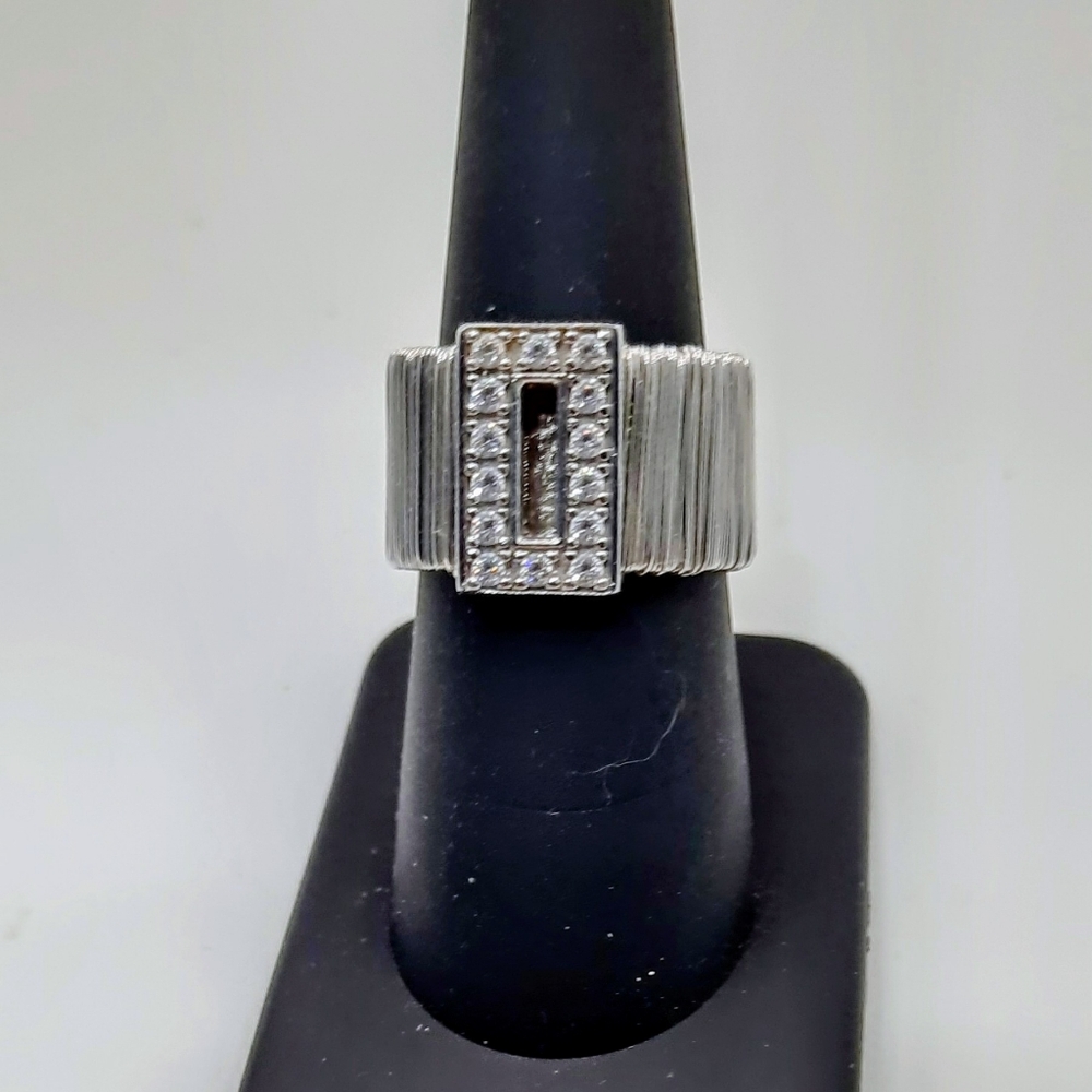 Vintage Sterling Silver 925 Wire Wrap CZ Wide Band Flexible Ring Sz 8